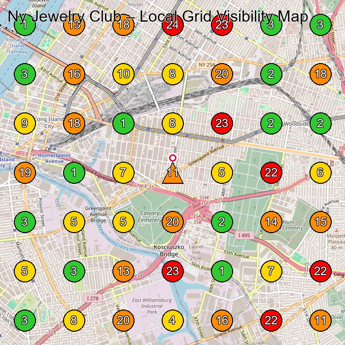 Ny Jewelry Club Jewelry Manufacturer GeoGrid ranking map for Long Island City NY